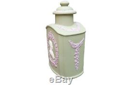 Wedgwood Jasper Tea Caddy Tri-Colour Jasperware Green Lilac White Royal Wedding