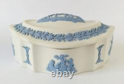 Wedgwood Jasper Trinket Box Blue On White Jasperware Boat Shaped