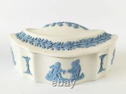 Wedgwood Jasper Trinket Box Blue On White Jasperware Boat Shaped