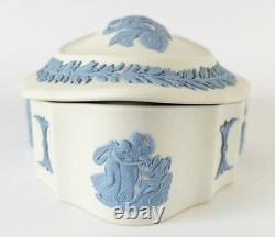 Wedgwood Jasper Trinket Box Blue On White Jasperware Boat Shaped