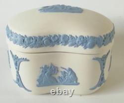 Wedgwood Jasper Trinket Box Blue On White Jasperware Kidney Shaped
