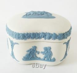 Wedgwood Jasper Trinket Box Jasperware Bean Box Blue On White