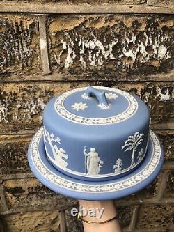 Wedgwood Jasper Ware Antique Cheese Dish Dome 19th Century Stoneware Plate Blue