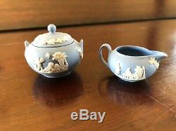 Wedgwood Jasper Ware Blue Miniature Tea/Coffee Set 7 pc- excellent condition