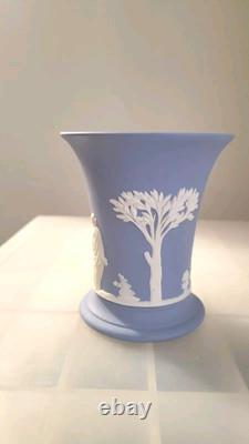 Wedgwood Jasper Ware Blue Vase Neoclassical Design Dated On Base 1872 Antique