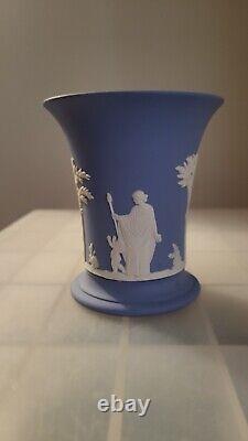 Wedgwood Jasper Ware Blue Vase Neoclassical Design Dated On Base 1872 Antique