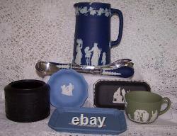 Wedgwood Jasper Ware Collection Salad Servers, Basalt Sugar Pot, Jug Trays Cup