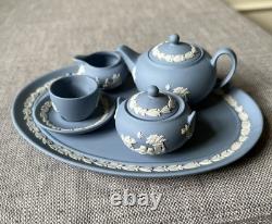 Wedgwood Jasper Ware Miniature Tea Set Pale Blue