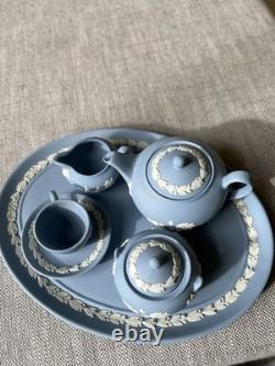 Wedgwood Jasper Ware Miniature Tea Set Pale Blue