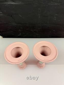 Wedgwood Jasper Ware Pink Candle Stick Holders 6 High Pair Dancing Hours Set