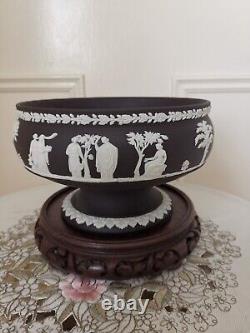 Wedgwood Jasper Ware White On Black pedestal bowl Vintage