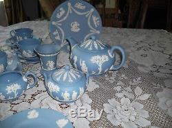 Wedgwood Jasper ware 23 piece Tea set Vintage 1950's. Blue/white