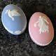 Wedgwood Jasper Ware Pink, Dancing Lady, Blue Dove 1977 Lidded Egg Boxs