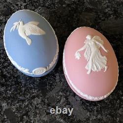 Wedgwood Jasper ware Pink, dancing lady, Blue Dove 1977 lidded egg boxs