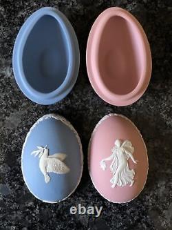 Wedgwood Jasper ware Pink, dancing lady, Blue Dove 1977 lidded egg boxs