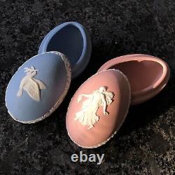 Wedgwood Jasper ware Pink, dancing lady, Blue Dove 1977 lidded egg boxs