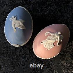 Wedgwood Jasper ware Pink, dancing lady, Blue Dove 1977 lidded egg boxs