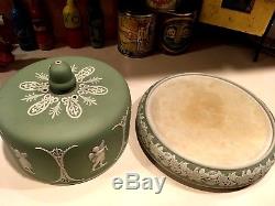 Wedgwood Jasperware Antique 11x8 Celadon Green Cake Cheese Plate Lid Bell NICE