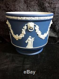 Wedgwood Jasperware Antique Grecian Jardiniere Planter Cache Pot Cobalt Blue