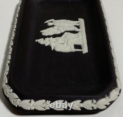 Wedgwood Jasperware Black Basalt & White Jewelry Dish Neoclassical, 1960s