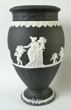 Wedgwood Jasperware Black Bountiful Vase 8 inches