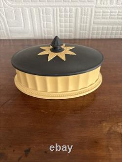 Wedgwood Jasperware Black & Cane Yellow Library Collection Oval Column Box