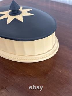 Wedgwood Jasperware Black & Cane Yellow Library Collection Oval Column Box