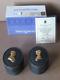 Wedgwood Jasperware Black Gilded Charles & Diana Royal Wedding Pair Pots Boxed