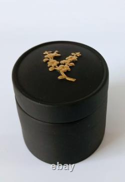 Wedgwood Jasperware Black Oval Trinket Box With Gold Prunus Blossom