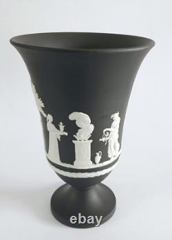 Wedgwood Jasperware Black Vase Arcadian Footed