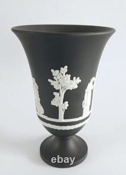 Wedgwood Jasperware Black Vase Arcadian Footed