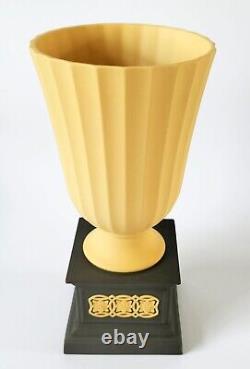 Wedgwood Jasperware Black Yellow Minerva Pedestal Vase Library Collection