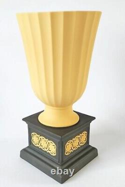 Wedgwood Jasperware Black Yellow Minerva Pedestal Vase Library Collection