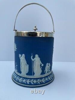 Wedgwood Jasperware Blue Biscuit barrel Storage Jar or Tea Caddy Victorian