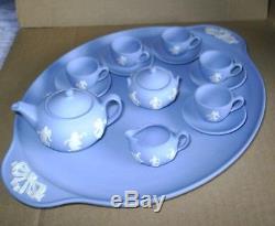 Wedgwood Jasperware Blue Miniature Dancing Hours Tea Set & Tray
