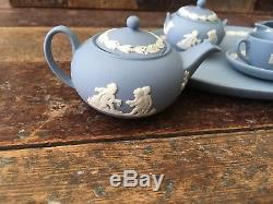 Wedgwood Jasperware Blue Miniature Tea & Coffee Set Made in England