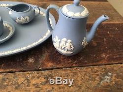 Wedgwood Jasperware Blue Miniature Tea & Coffee Set Made in England
