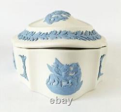 Wedgwood Jasperware Blue On White Trinket Box Cherub/Cupid