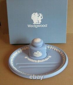 Wedgwood Jasperware Blue Oval Ink Pot & Desk Tidy Boxed