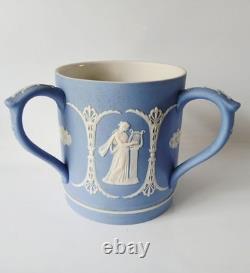 Wedgwood Jasperware Blue Three Handled Antique Dip Classical Muse Loving Mug