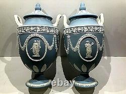 Wedgwood Jasperware Blue Urn (pair) Urns Dated 1931 Stunning Muses 10 X 5