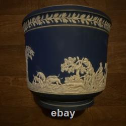 Wedgwood Jasperware Blue & White Cache Pot Stag & Hound Relief Planter