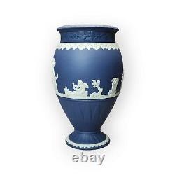 Wedgwood Jasperware Bountiful Vase 8 Cream On Portland Blue Porcelain England