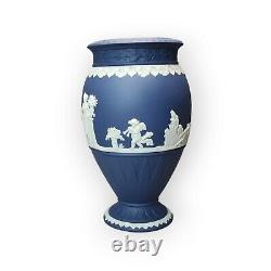 Wedgwood Jasperware Bountiful Vase 8 Cream On Portland Blue Porcelain England