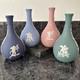 Wedgwood Jasperware Bud Vase Pink Teal Blue Navy X4 Vgc