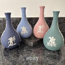 Wedgwood Jasperware Bud Vase Pink Teal Blue Navy X4 VGC