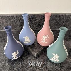 Wedgwood Jasperware Bud Vase Pink Teal Blue Navy X4 VGC