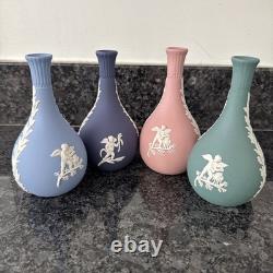 Wedgwood Jasperware Bud Vase Pink Teal Blue Navy X4 VGC