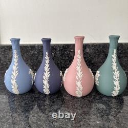 Wedgwood Jasperware Bud Vase Pink Teal Blue Navy X4 VGC