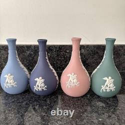 Wedgwood Jasperware Bud Vase Pink Teal Blue Navy X4 VGC
